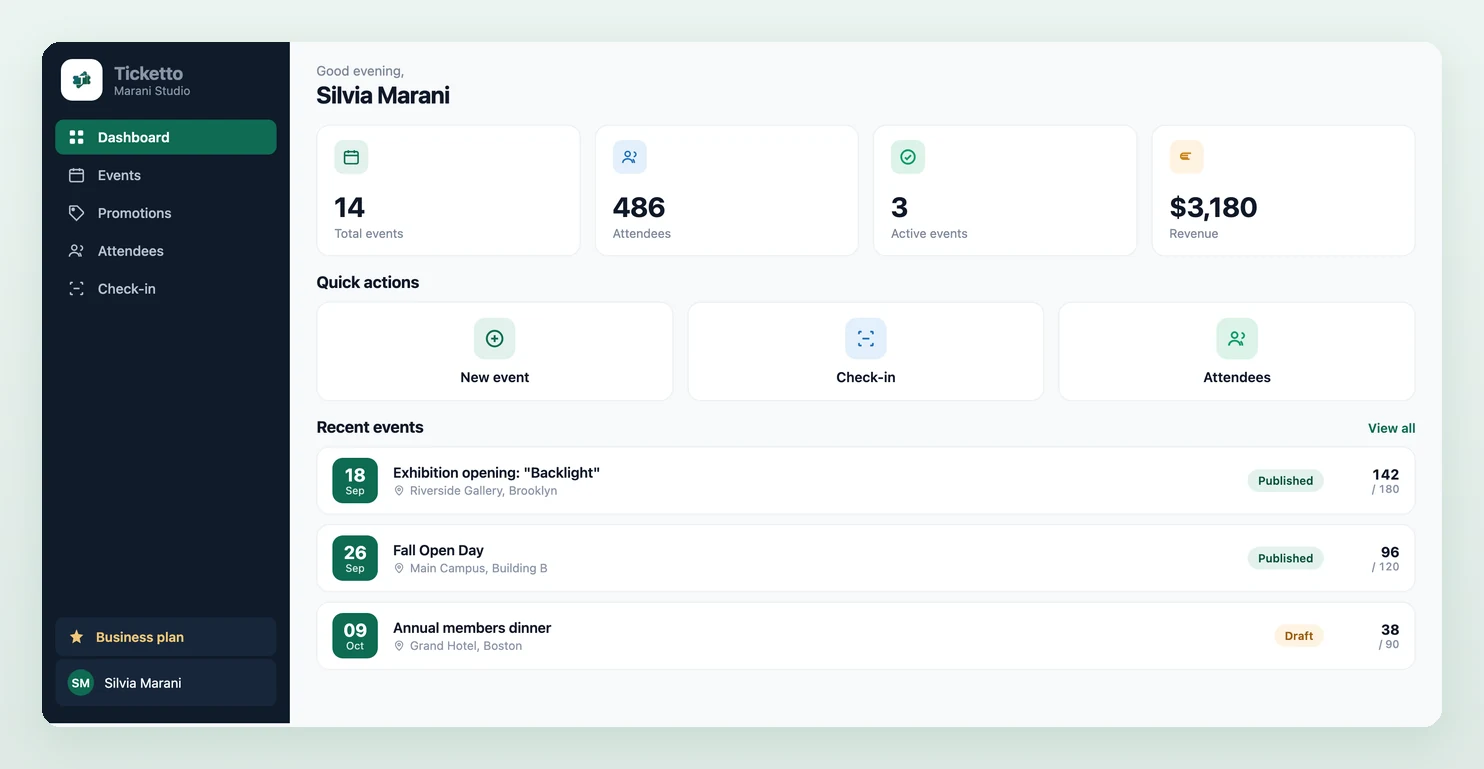 Ticketto event management dashboard